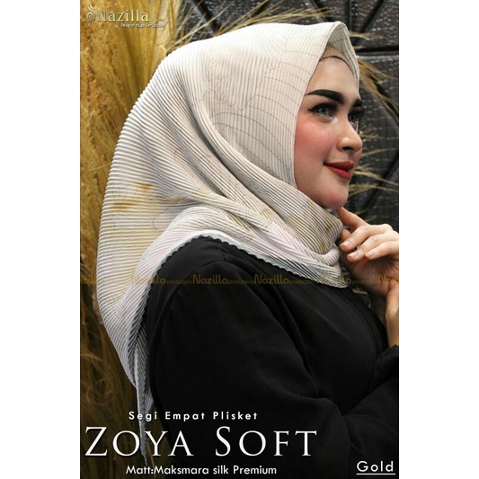 Jilbab Segi Empat Motif Plisket Polycatton Ori Nazilla-Ziya Gold