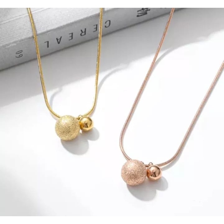 [ Bayar Ditempat ] Kalung Titanium Rose Gold Liontin Bola Pasir / Kalung Wanita / Kalung Titanium Asli Anti Karat Selamanya / COD / Kalung Korea / TERBARU