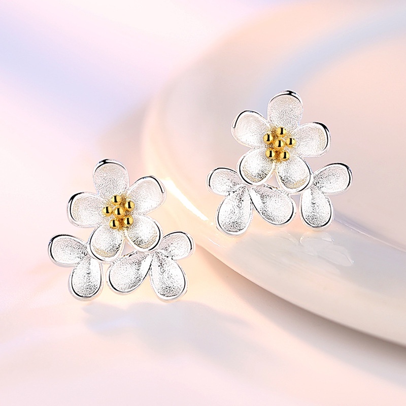Anting Perak 925 Wanita Bunga Segar Fashion Perhiasan/Subang Telinga anting perempuan