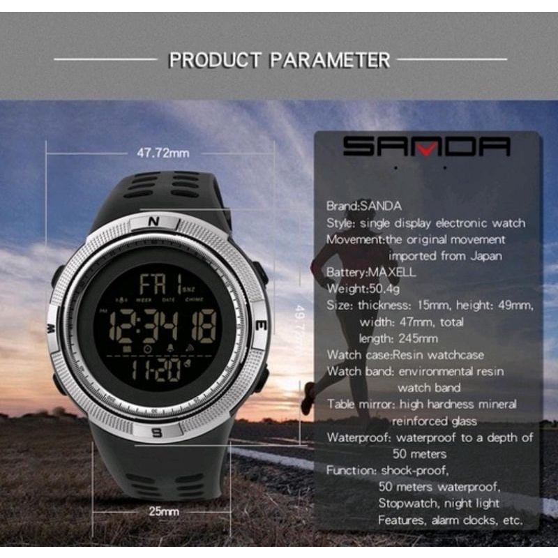 Jam Tangan SANDA 2003 Jam Tangan Pria Digital Tali Rubber Shockproof Anti Air