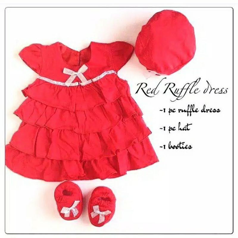 [AS] Dress Baby Red Ruffle 0-6 bulan