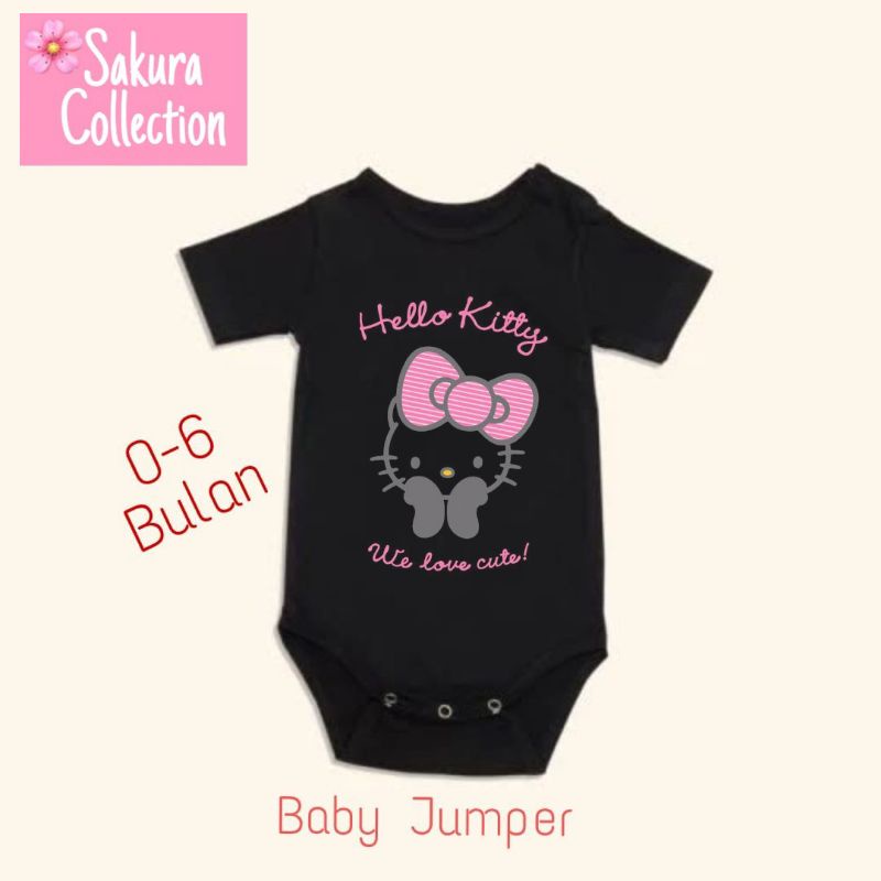 Kaos baju bayi jumper baby kids pendek HELLO KITTY punk rock metal logo tulisan usia 0 1 2 3 4 5 6 7 8 9 10 11 12 bulan sampai umur 1 tahun adem jumpsuit babysuit romper bodysuit little anak kecil hitam style laki laki perempuan unisex nyaman lembut