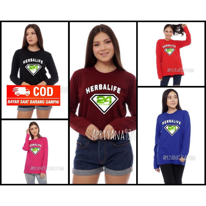 KAOS BAJU HERBALIFE WANITA LENGAN PANJANG KAOS JUMBO OVERSIZE KATUN COMBAT 24S AP00010 SUPER HERBALI