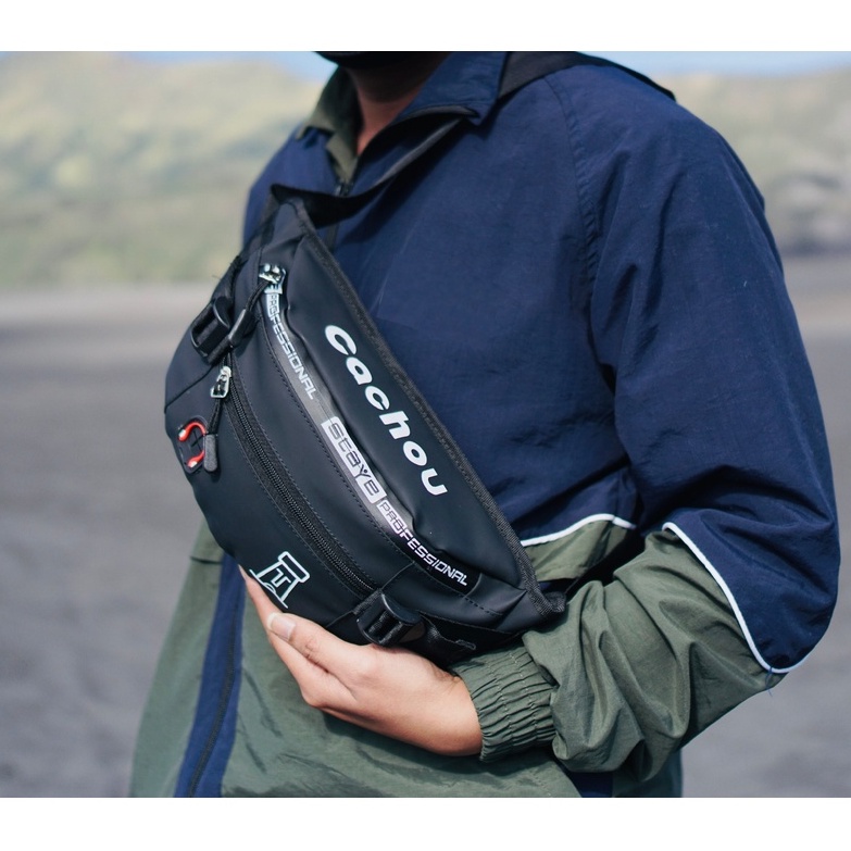 Tas Selempang Waistbag Pria Anti Air Cachou Watterproof Pearl