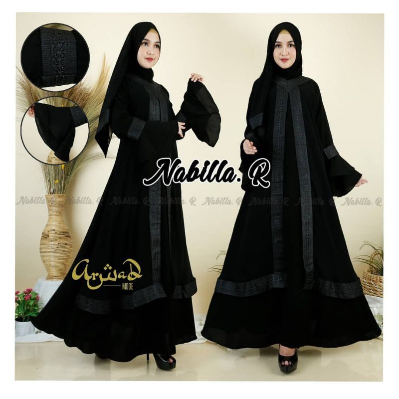 abaya arab hitam ekslusif bahan jetblack lembut