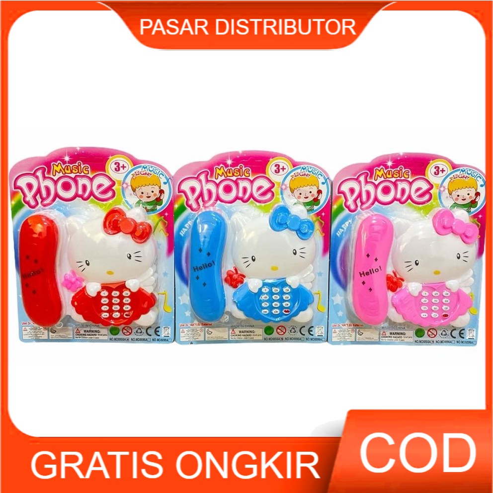 Mainan Anak Telepon Hello Kitty Telepon Rumah Dengan Musik &amp; Lampu Mainan Anak