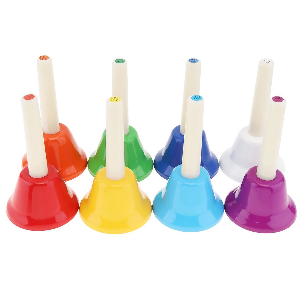 8pcs Mainan Instrumen Musik Lonceng Tangan 8 Nada Warna-Warni Untuk Bayi / Anak