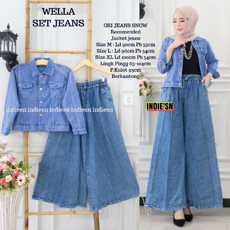 Wella Set Jeans By INDIE'SN | Setelan Wanita | Setelan Atasan Jaket Cardigan Rok Maxy Klok Celana Je