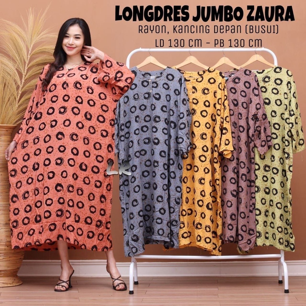 Longdres Meranti LD 130 - 140 CM l Daster BIG SIZE Lengan Panjang Kancing Depan Model Busui Bumil Murah Adem