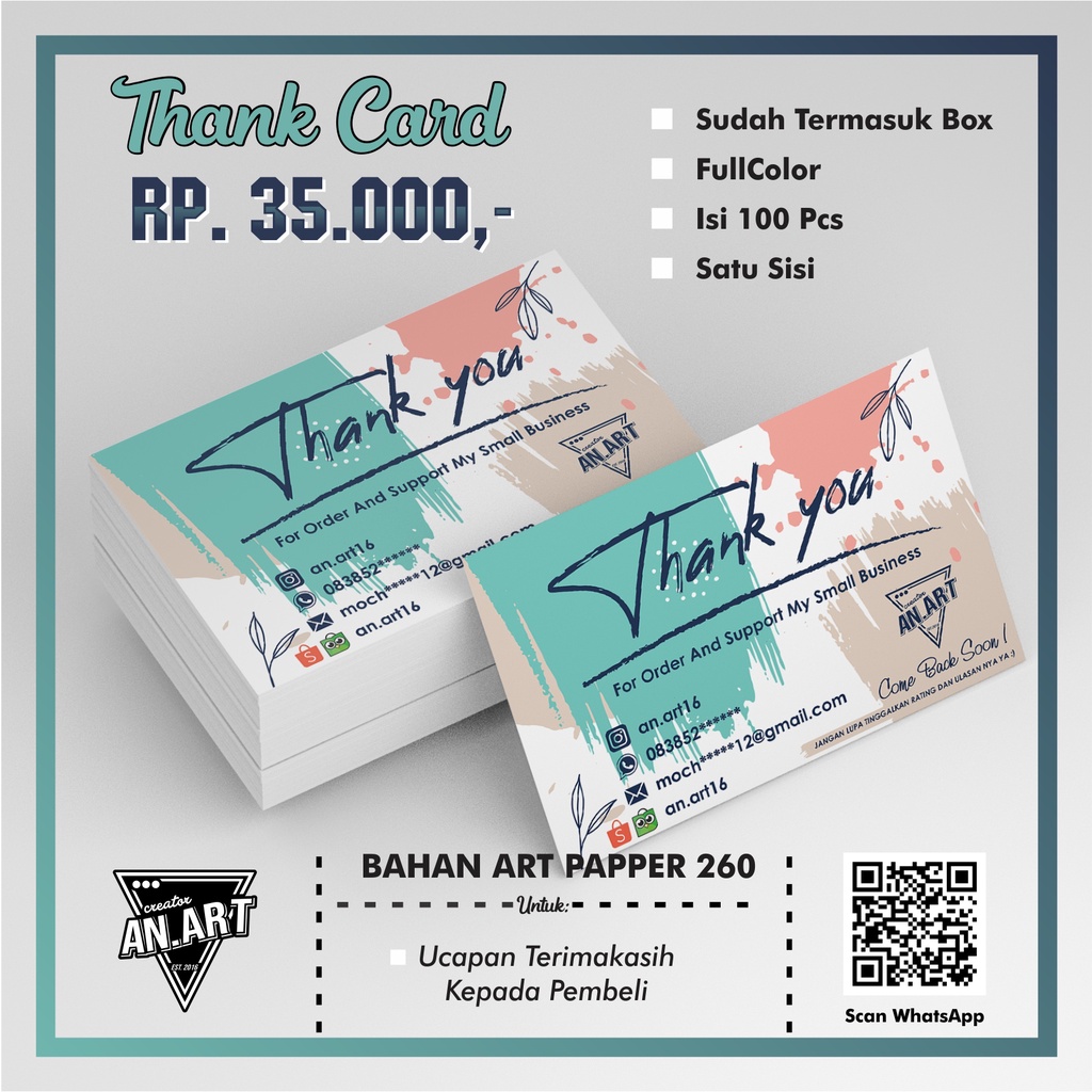 

Kartu Nama / Thanks Card / Paket Kartu Nama / 1 Box Kartu Nama / Free Design Name Card