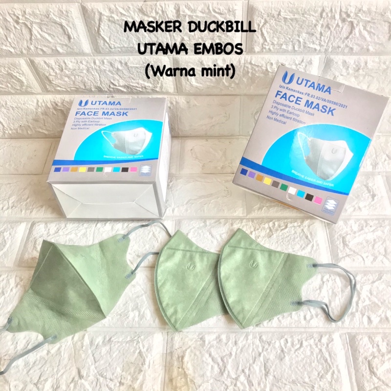 MASKER DUCKBILL EMBOS UTAMA WARNA ABU , HIJAU BOTOL , GOLD  1BOX 50PCS TERMURAH