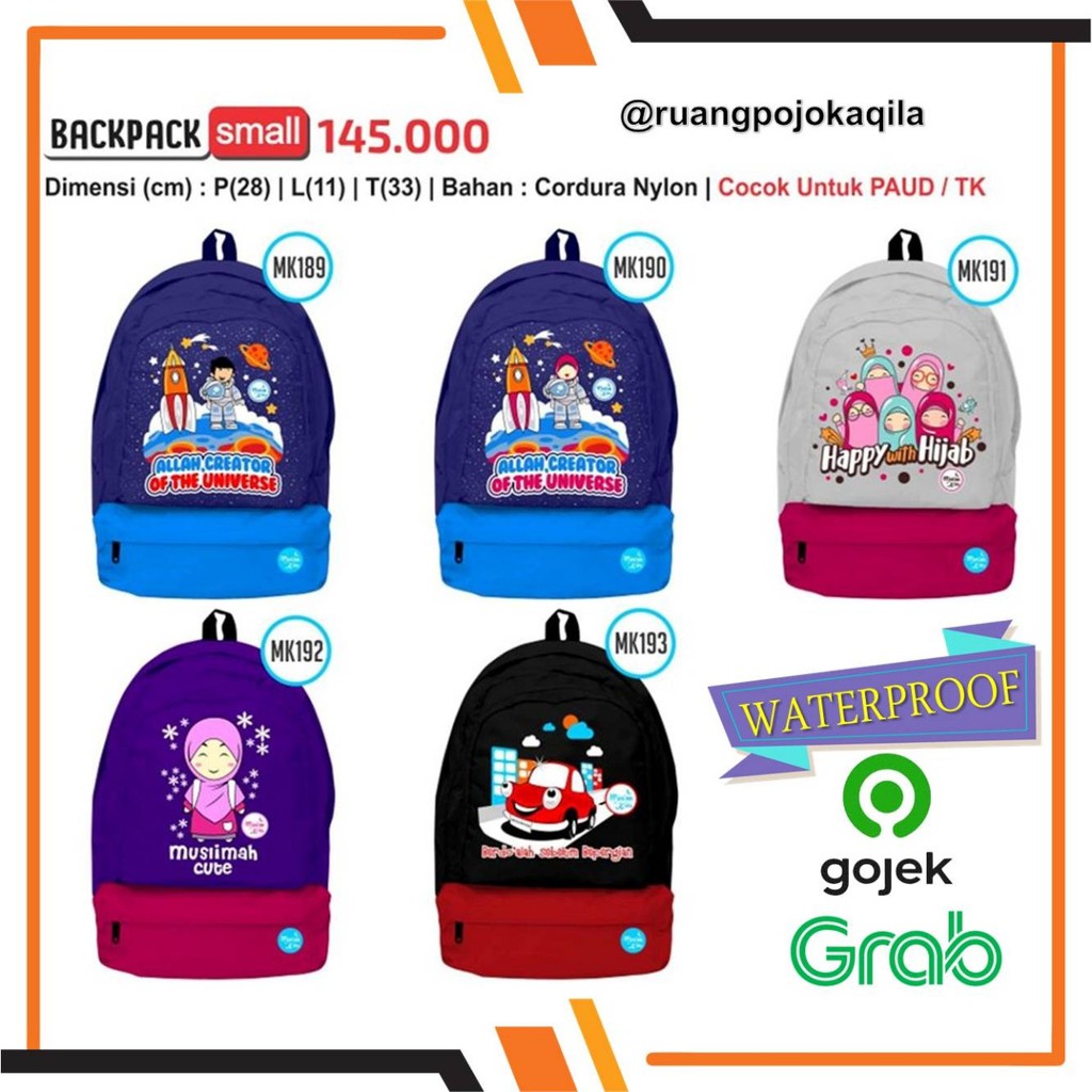 Tas sekolah anak muslim moslem kids - backpack small tk sd