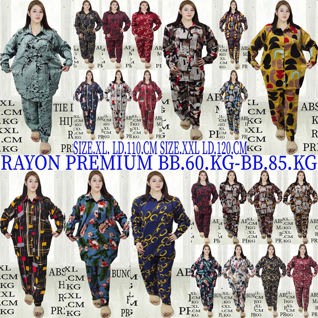 ISANNY PIYAMA PP SIZE.XL,XXL RAYON PREMIUM / ABSTRAK / BUNGA / READY STOK