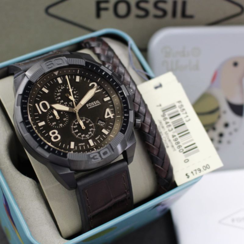 JAM TANGAN PRIA WANITA | RANTAI | KULIT | KARET | MURAH | - F0*SIL FS 5713 WITH BRACELET ORI