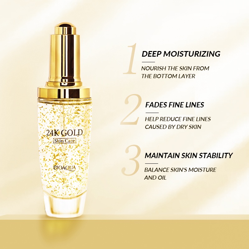 BUHOTEI Bioaqua 24K Gold Skin Care BPOM Skincare Paket Lengkap Whitening dan Brightening Essence Cream Skin Barrier & Gentle Cleanser & Exfoliating Toner & Hydrating Serum Skincare Untuk Kulit Berminyak Acnes Menghilangkan Bekas Jerawat Oil Control-6