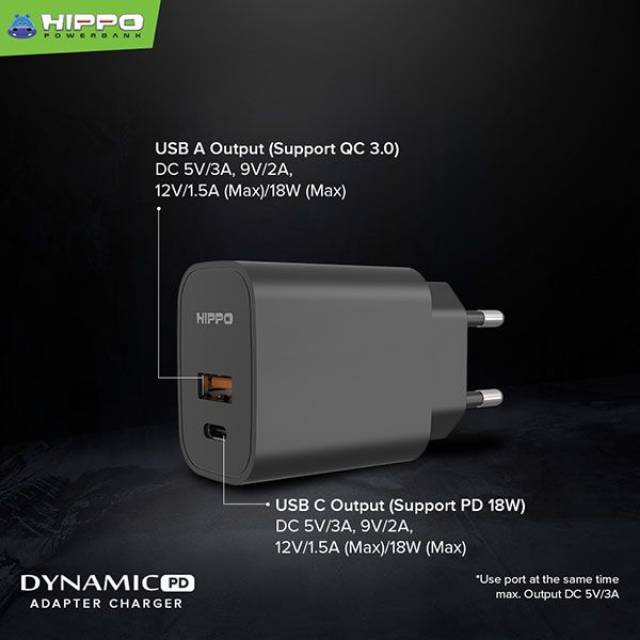 Adaptor adapter batok charger hippo dinamic pd 18w fast charging grs 3tahun