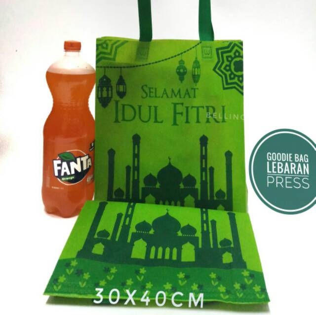 Tas Kain Bingkisan Lebaran Tapak Press / Tas Souvenir Lebaran / Goodie Bag Idul Fitri 30x40cm