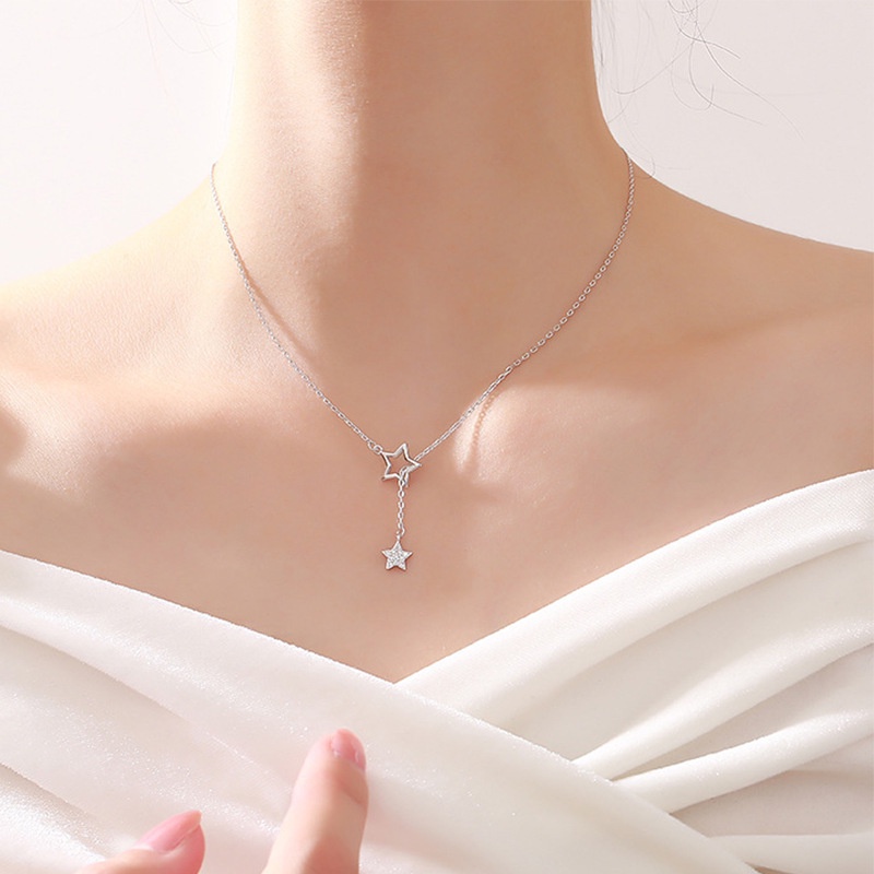 Flashing Diamond Star Necklace Hollow Design Necklace Female Tassel Clavicle Chain Women's Simple Temperament Sexy Girl Jewelry