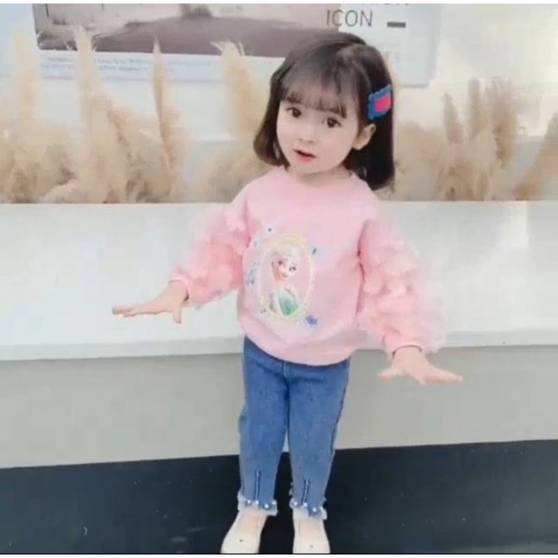 Setelan Baju Celana Jeans Panjang Impor Anak Perempuan Usia 1-4 Tahun