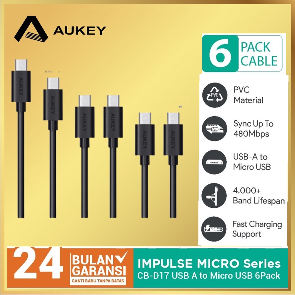 Aukey CB-D17 CABLE MICRO USB 2.0 Kabel Mikro Isi 6 pcs CBD17