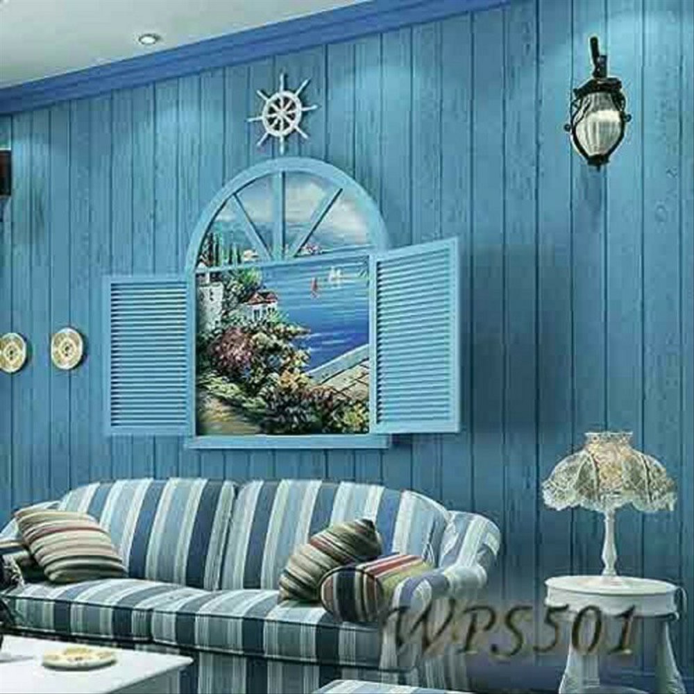 Wallpaper Murah - Wallpaper Dinding Stiker Dinding - Wallpaper Dinding Minimalis - Motif Kayu Biru