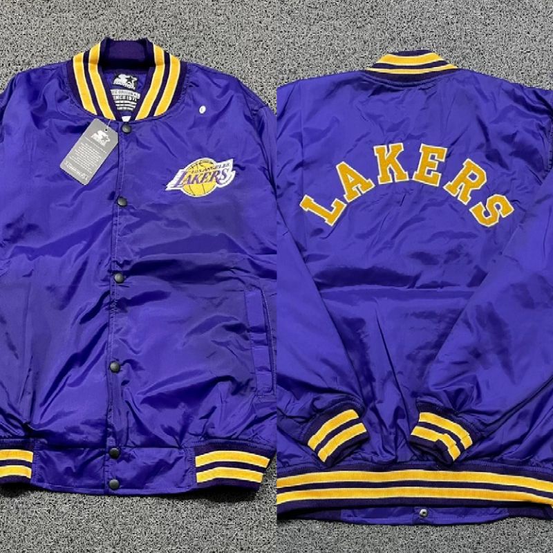 JAKET VARSITY LAKERS MLB LOGO BORDIR DEPAN BELAKANG JAKET BASEBALL VARSITY TERBARU JAKET BOMBER VARS