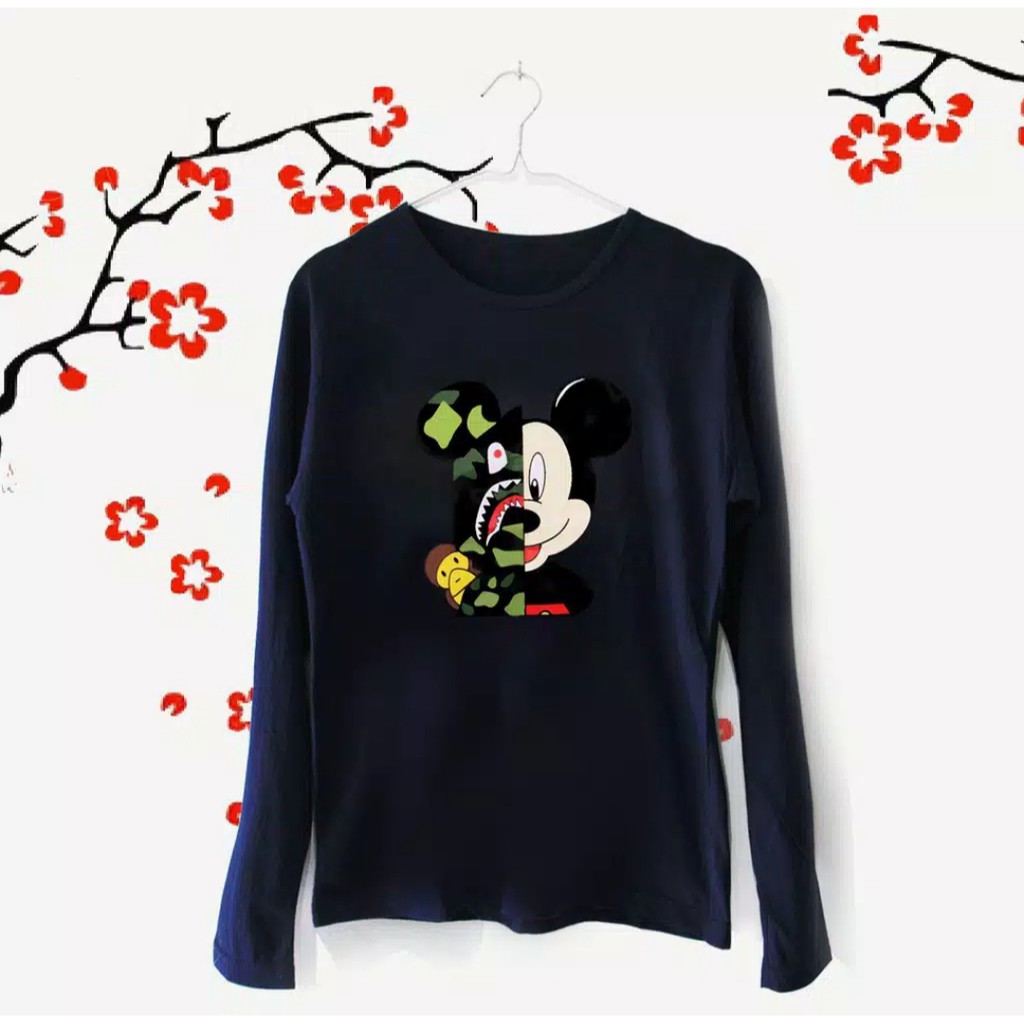 Tumble Tee / Kaos Wanita / T-shirt / T-shirt Bape Mickey Panjang