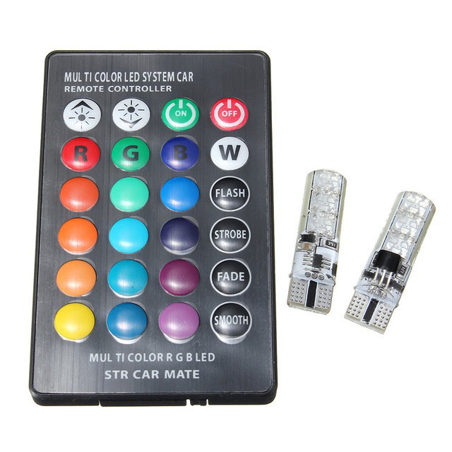 LAMPU LED MOBIL MOTOR T10 RGB SMD ISI 2PCS REMOTE