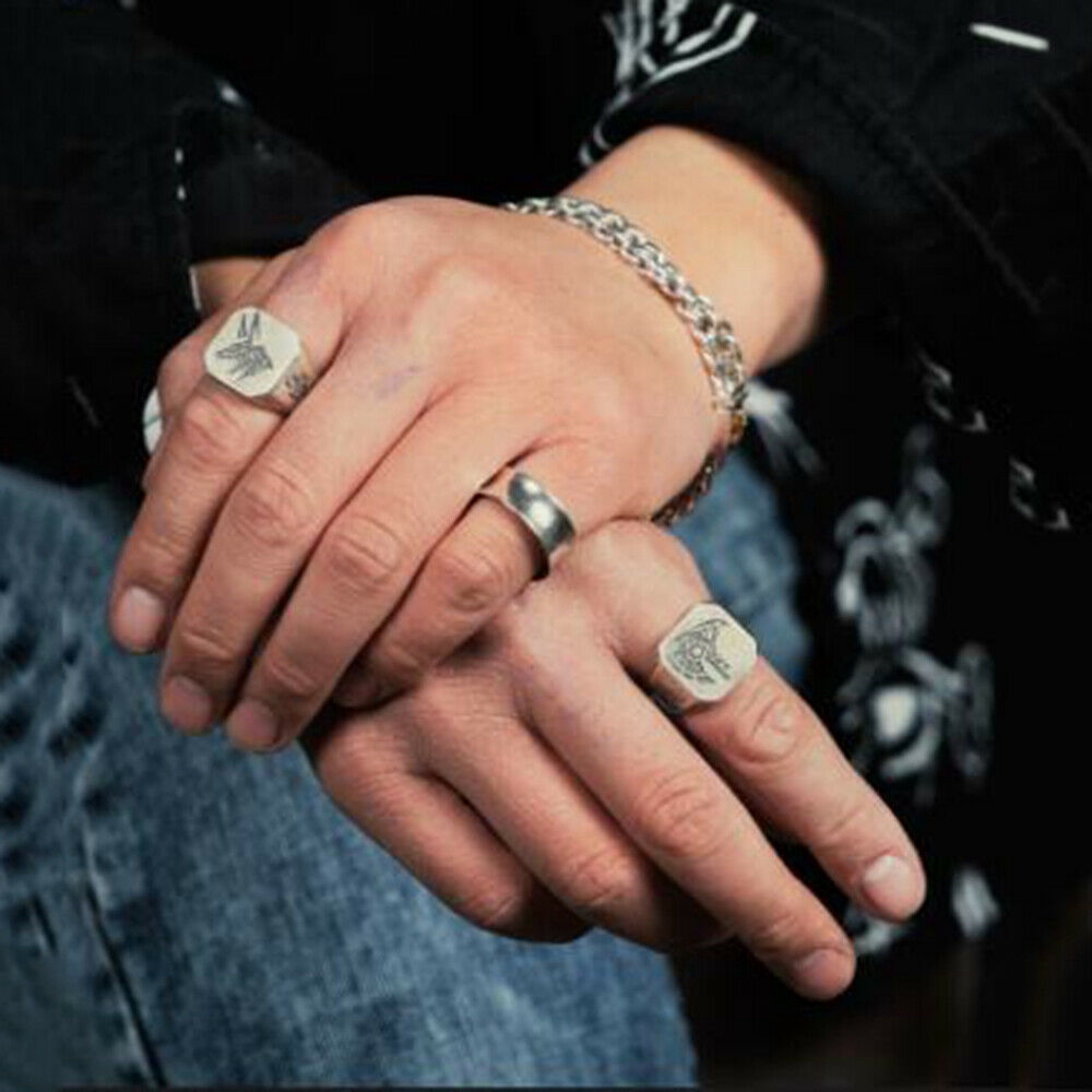 Cincin Baja Titanium Retro Perak Satwa Serigala Burung Rajawali Pria Mitologi Mesir Fashion Punk Horus Anubis Silver Rings