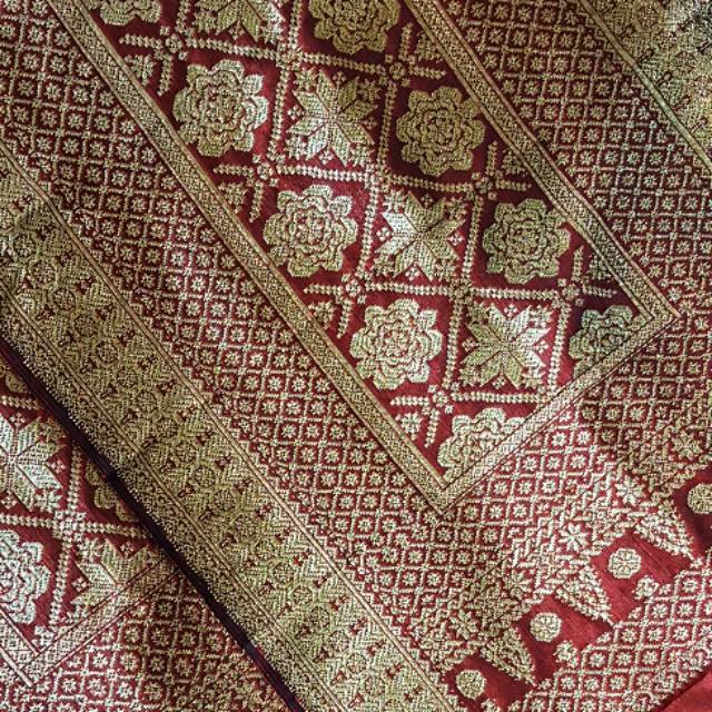 Songket palembang asli sutra alam asli benang 2 lepus maroon kristal gold