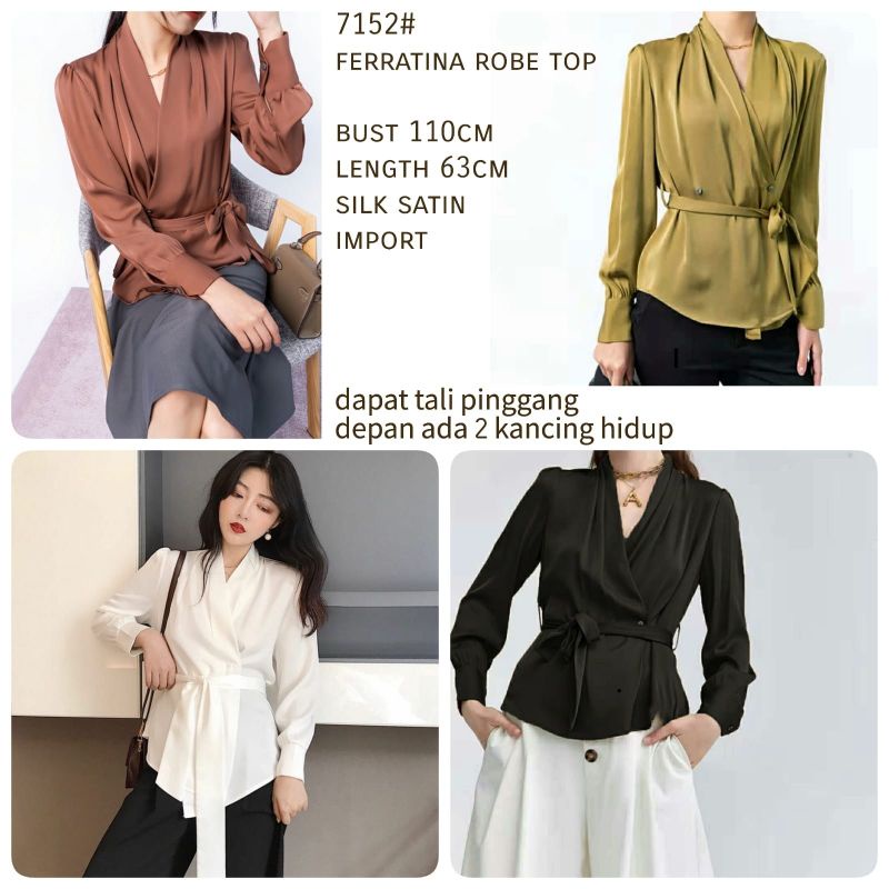 MDLV ~ 7152 Ferratina Robe Top Women Kimono Blouse Satin Blouse Satin Blouse Premium Blouse Import Blouse Korea Atasan Lengan Panjang Fashion Wanita Fashion import