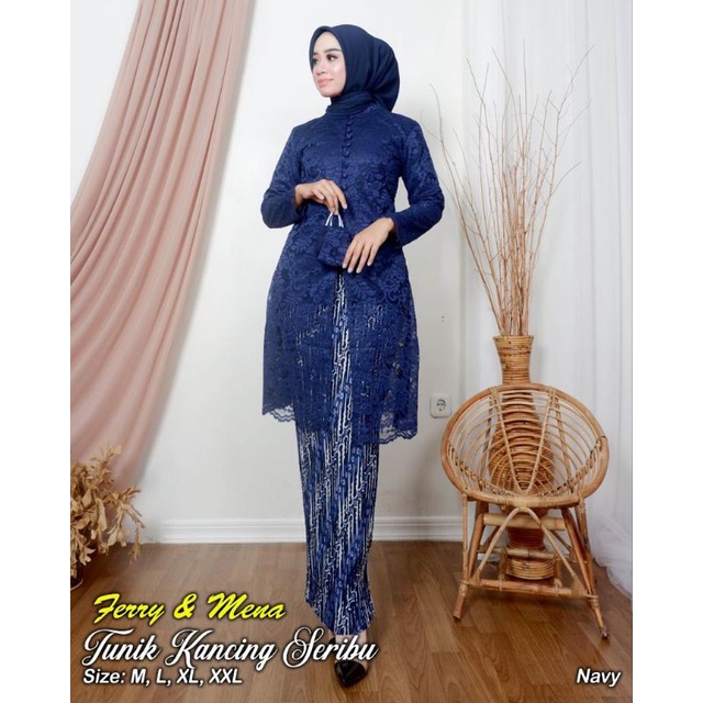 stelan kebaya tunik brokat/tunik/tunik brokat pesta/kebaya tunik brokat/tunik kancing depan