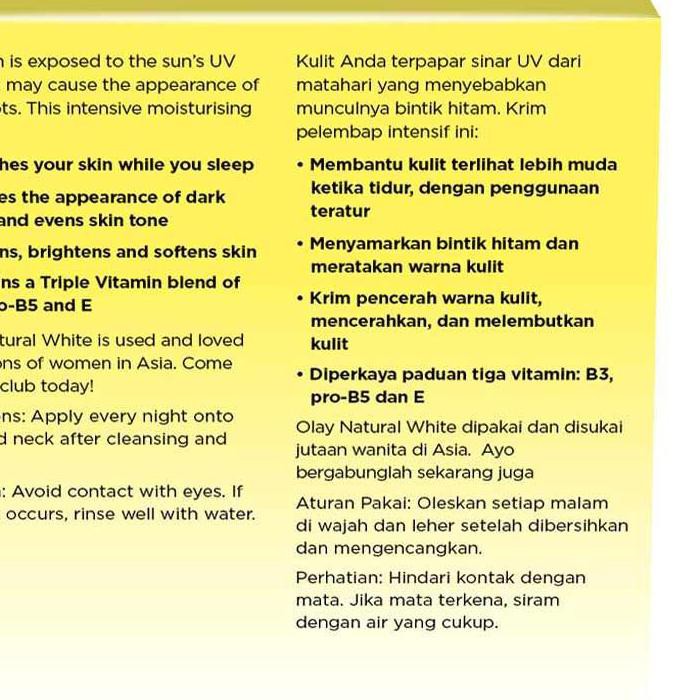 ➣ Olay Krim Pelembab Malam Pencerah Wajah Natural White Light Brightening Skincare 50g ➲