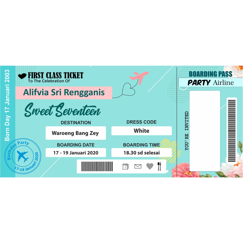 Undangan Ulang Tahun / Sweet Seventeen / UNDANGAN / birthday / Cetak Vocer / Gift / undangan Murah