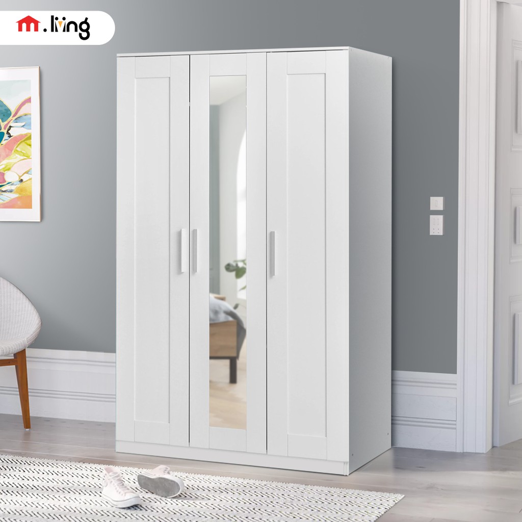 M.Livingstore - Lemari Pakaian 3 Pintu Putih dengan Kaca amary