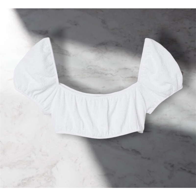 remita top // crop basic bikini cover sabrina off shoulder short sleeve puff