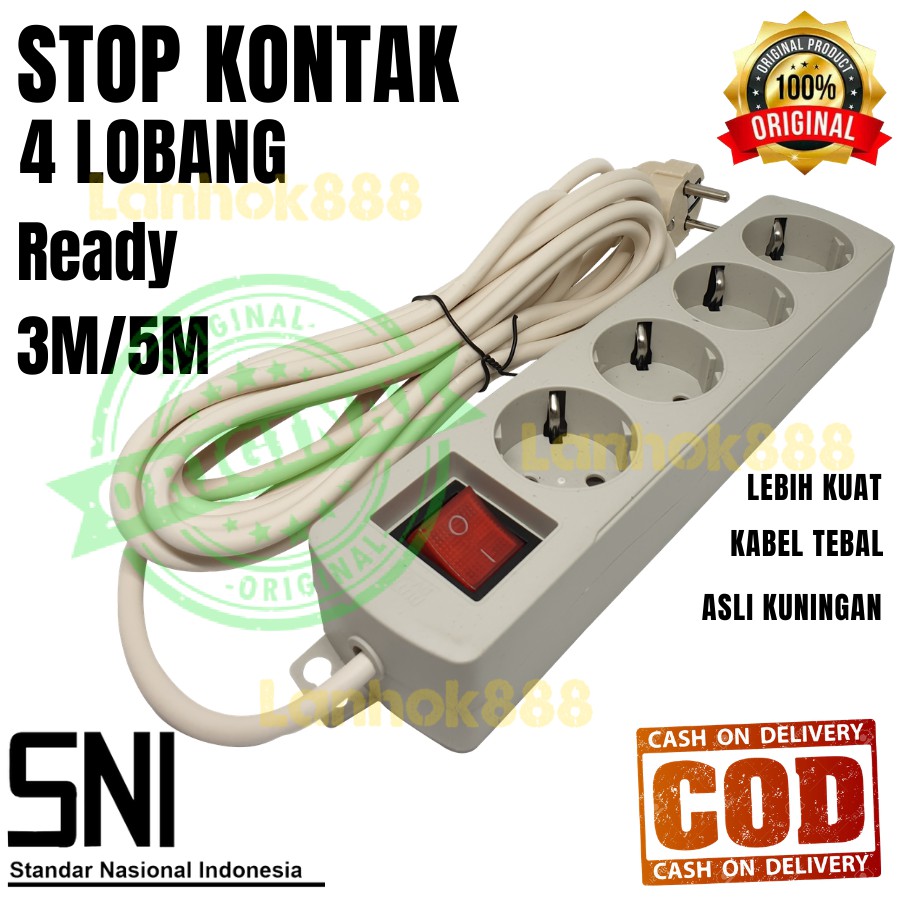 STOPKONTAK KABEL 4 LUBANG 3METER / STOPKONTAK KABEL SAKLAR 4LOBANG 3M / SNI