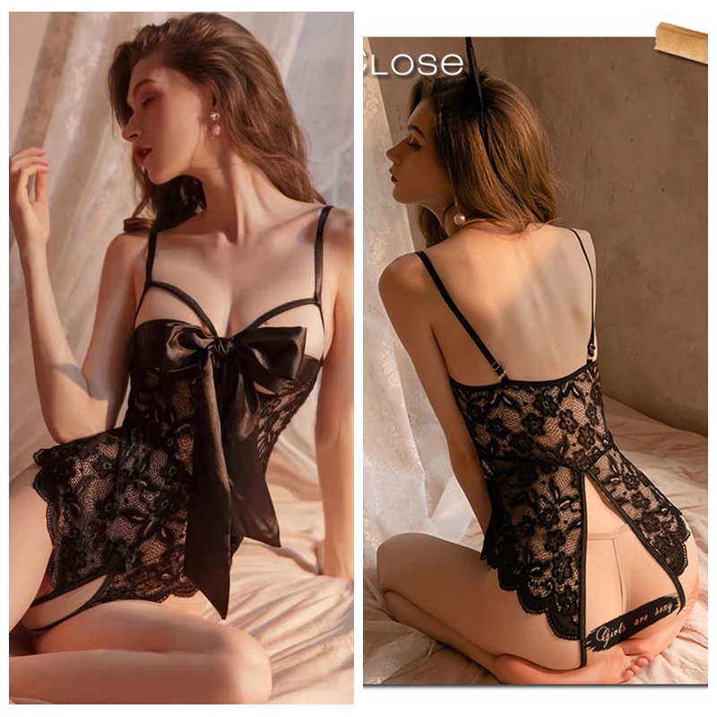 Lingerie Wanita Sexy crotchless Teddies V Dalam Renda Potongan Satu Potong 3A522B