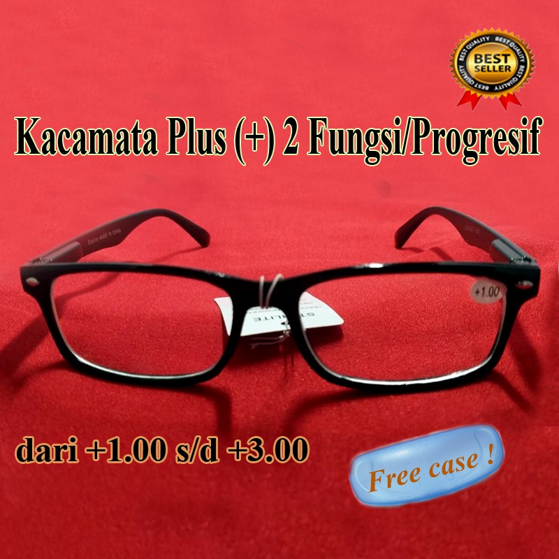 Kacamata Baca Plus (+) 2 Fungsi/ Progresif Pria Wanita dari +1.00 s/d +400 FREE CASE Kacamata Plus