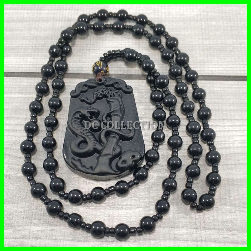 KALUNG LIONTIN BATU GIOK HITAM MOTIF ULAR