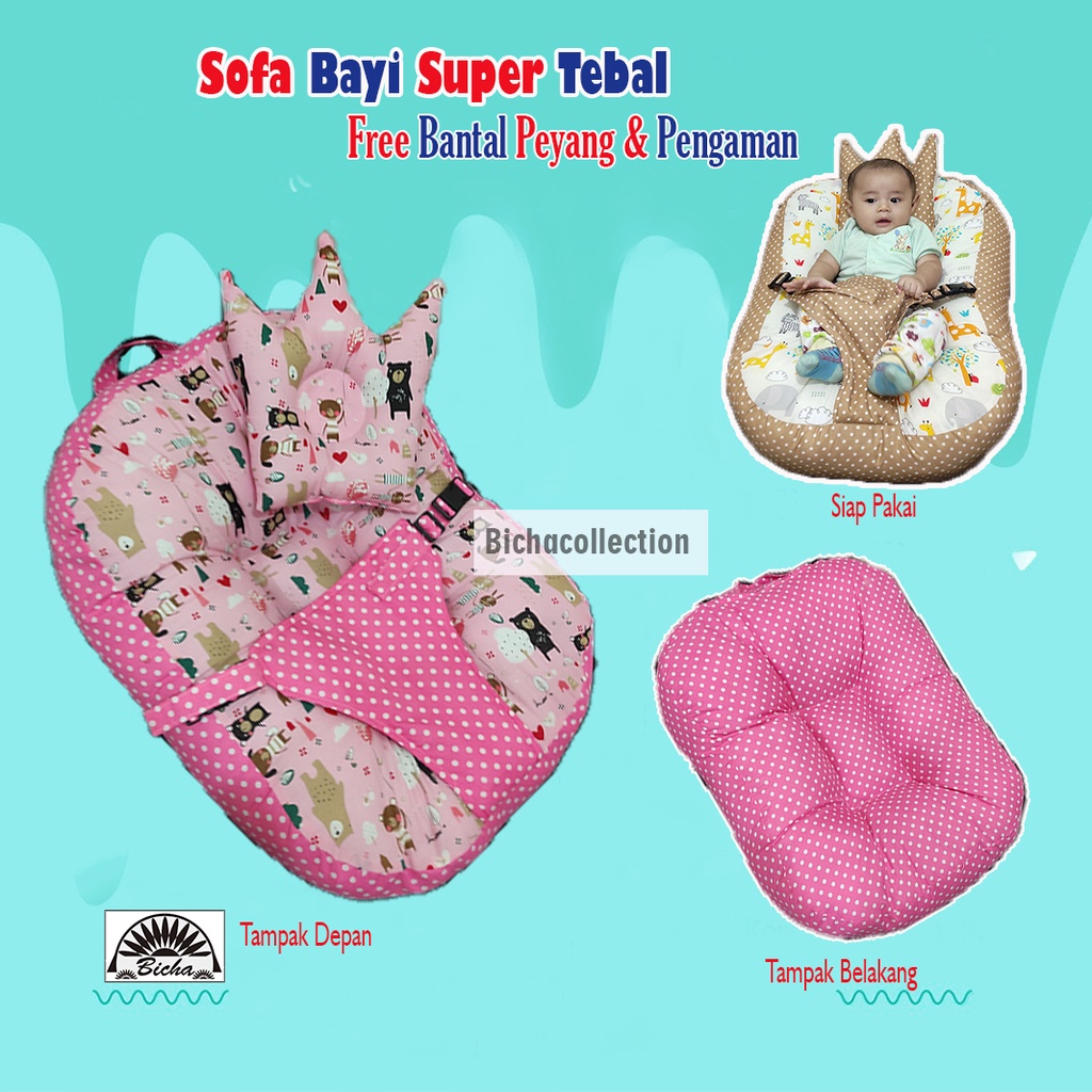 Sofa Bayi Sabuk Pengaman / Kasur Bayi Multifungsi / FREE Bantal Peyang dan Totebag Sofa Bayi Jumbo