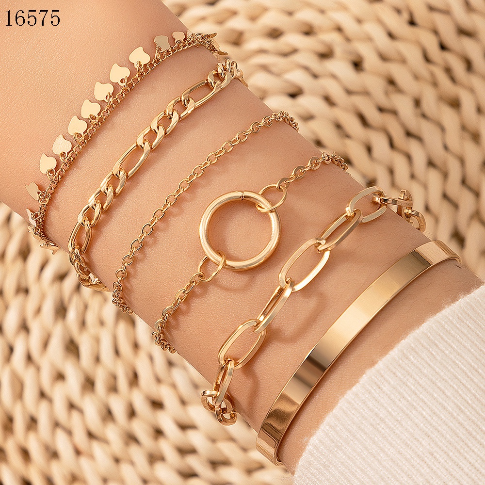 【COD Tangding】6pcs Gelang Rantai Gaya Boho Bentuk Geometri Lingkaran Aksen Rumbai Untuk Wanita