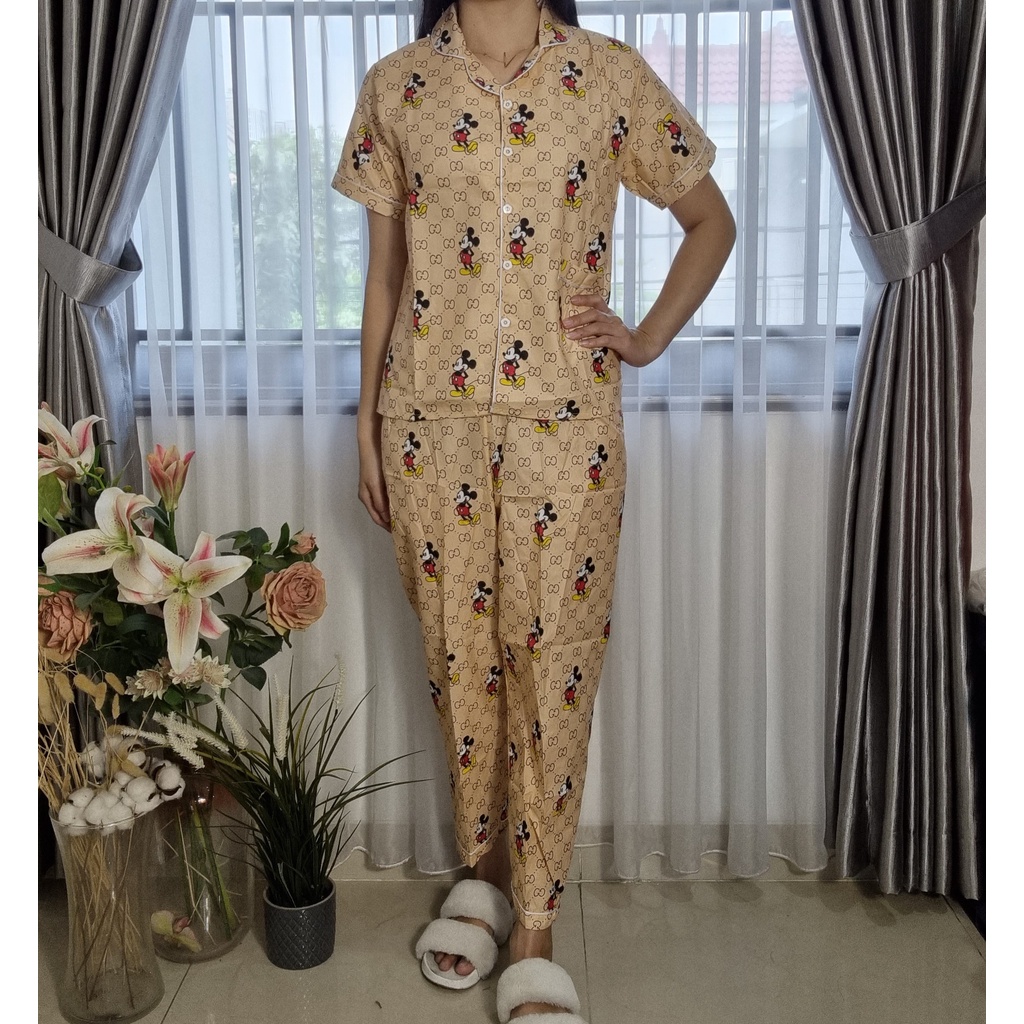 VIBELLECP - CP Vibelle shop grosir baju tidur piyama karakter fashion murah wanita-CP GUC1 MICKEY CREAM