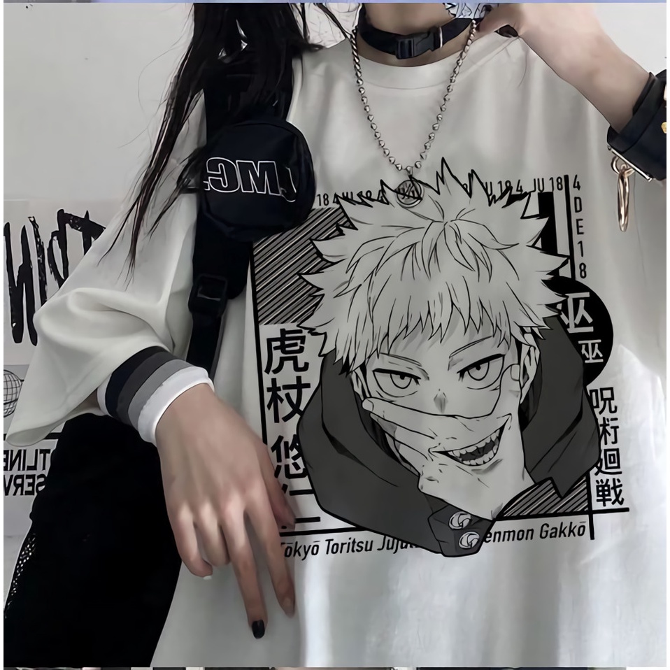 Tshirt Streetwear Itadori Yuji White Anime Manga Jujutsu Kaisen Unisex