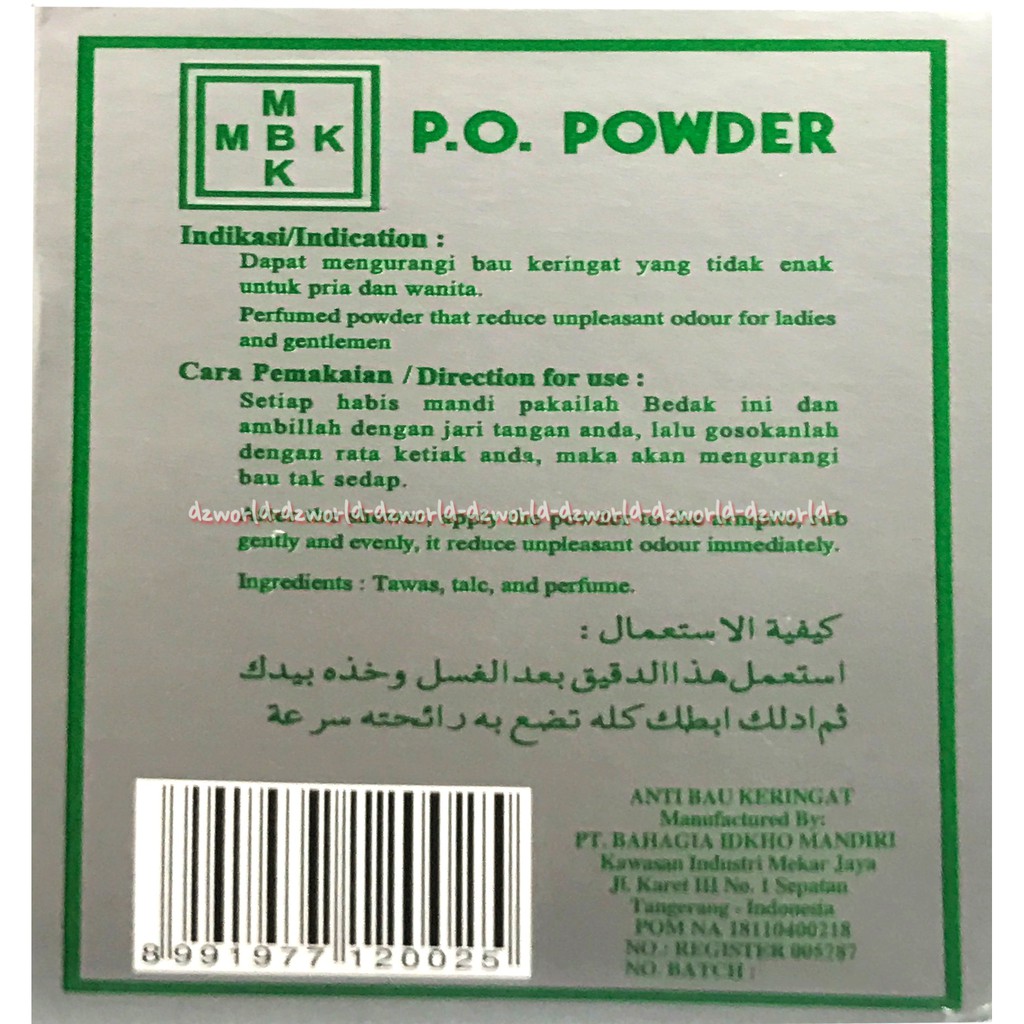 PO Powder MBK Bedak BB Bedak Ketiak Menghilangkan Bau Badan Bau Keringat Abu-Abu Putih Model Bedak Bubuk P.O M.B.K White Powders