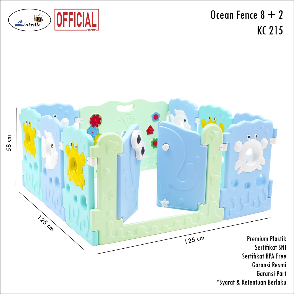 Official Labeille garansi resmi KC 215 8+2= 10 Fence Ocean Baby Playpen …………………………………………………………………………