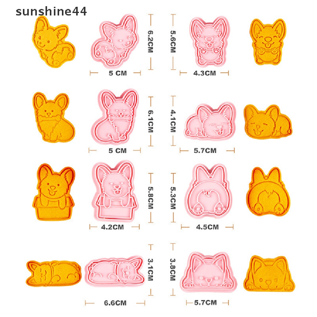 Sunshine 8PCS Cetakan Biskuit / Cookies Bentuk Kartun Corgi 3D Bahan Plastik