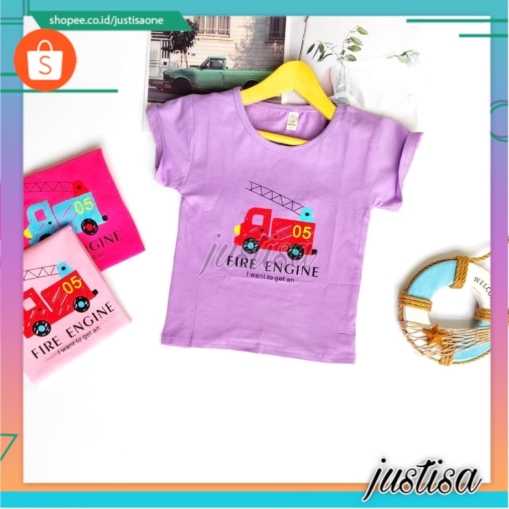 Promo !! Atasan anak perempuan / Kaos anak perempuan import / Atasan number five fire engine ukuran 6 bulan - 2 tahun