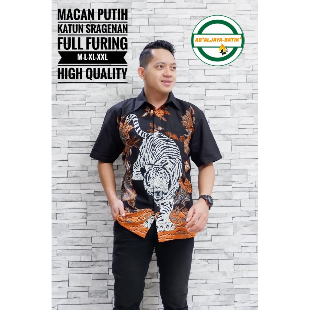 MACAN PUTIH Kemeja Batik Pria Lengan Pendek Katun Halus FULL FURING Batik Aljaya