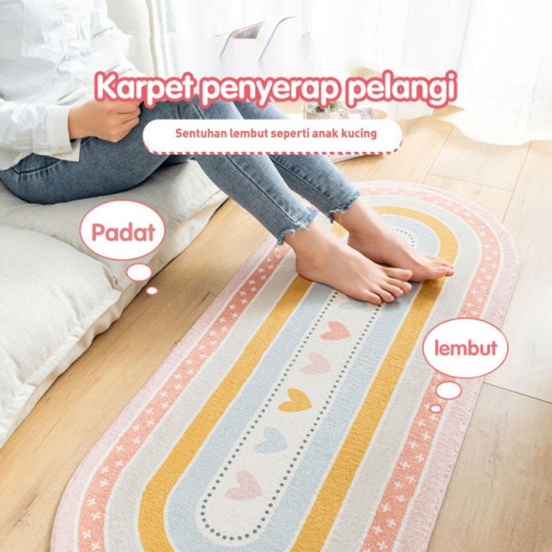 TOMUMUDA Karpet Kamar Tidur Keset Bulu Oval Bulat Panjang Keset Lantai Alas Kamar Tidur Lembut Tebal 50x120cm anti slip keset kaki